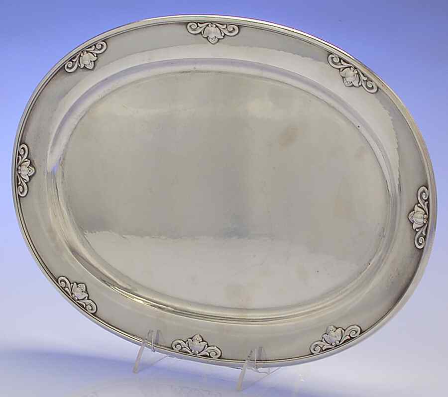 Acorn (Sterling, 1915, Hollowware) 14" Oval Serving Platter by Georg Jensen (Denmark)-1