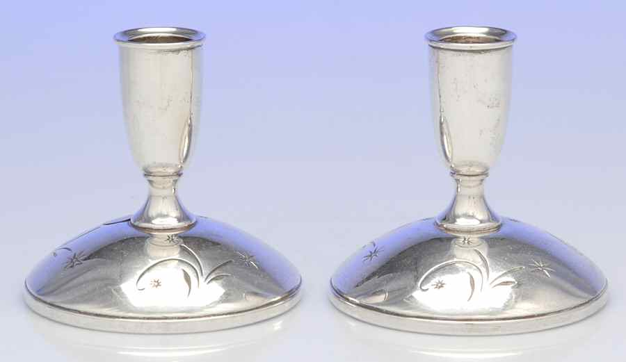 Celeste (Sterling, 1956, Hollowware) Pair of Weighted Console Candleholders by Gorham Silver-1