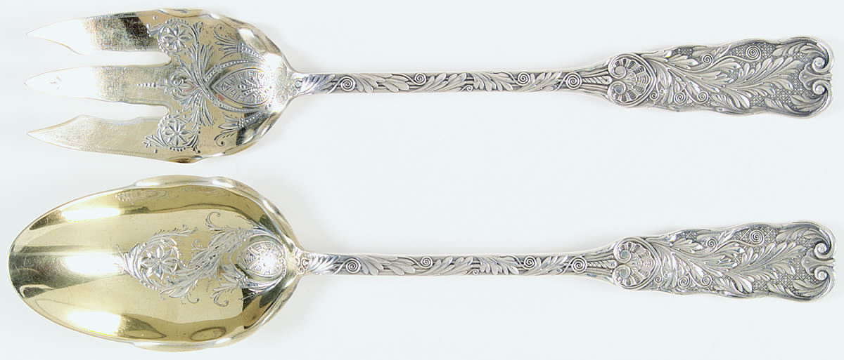 St. Cloud (Sterling, 1885, Monograms) Salad Serving Set Solid Oversize Bright Cut by Gorham Silver-1