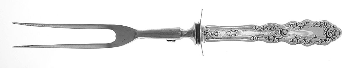 Luxembourg (Sterling, 1893, Monograms) Lg Carving/Roast Fork-Stn Prong w/Sterling Guard by Gorham Silver-1