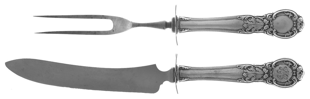 Royal Oak (Sterling, 1902, Monograms) 2 Piece Small Carving Set W/ Sterling Guard by Gorham Silver-1
