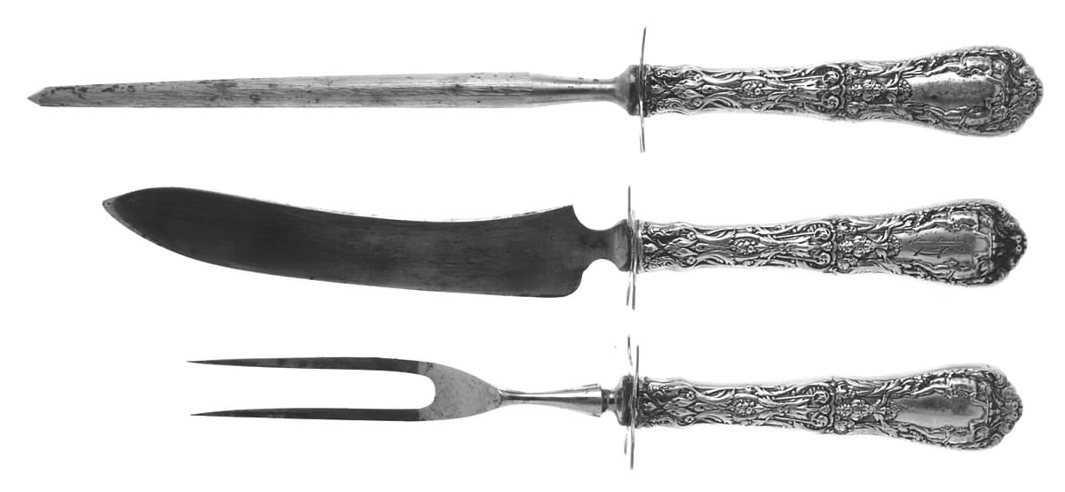 Paris (Sterling, 1900, Monograms) Small Steak 3-Piece Carving Set with Stainless Blade by Gorham Silver-1