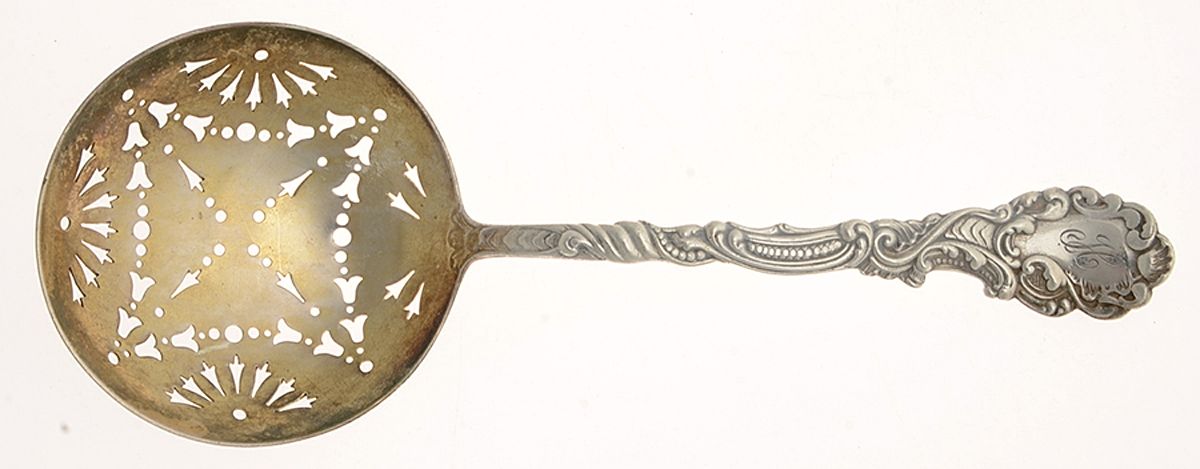 Marie Antoinette (Sterling, 1890, Monograms) Large Pierced Pea Serving Spoon by Gorham Silver-1