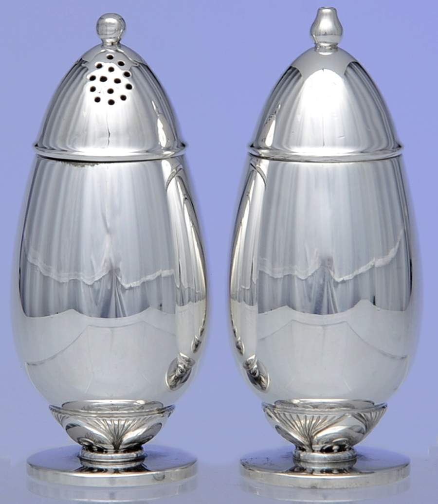 Cactus (Sterling, 1930, Hollowware) Salt and Pepper Set by Georg Jensen (Denmark)-1