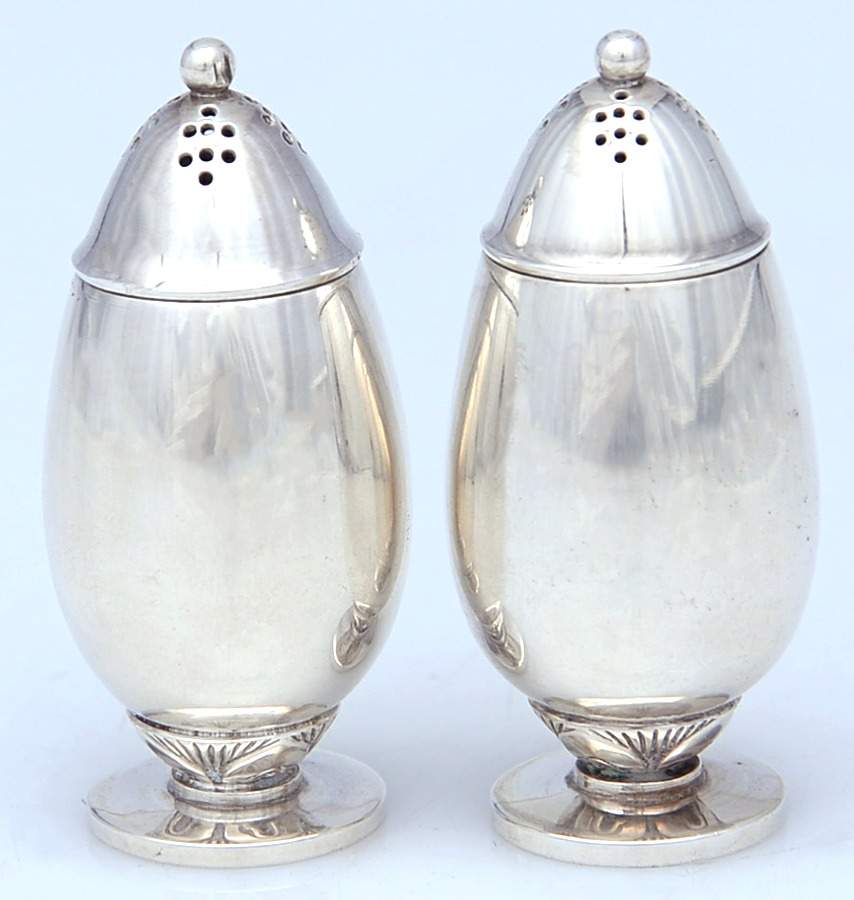 Cactus (Sterling, 1930, Hollowware) Individual Salt & Pepper by Georg Jensen (Denmark)-1