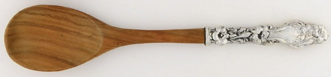 Lily (Sterling, 1991, No Monograms) Salad Serving Spoon with Wooden Bowl by Gorham Silver-1