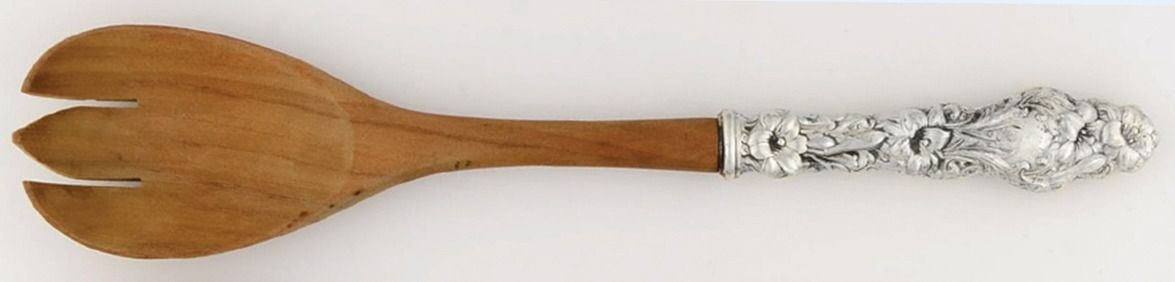 Lily (Sterling, 1991, No Monograms) Salad Serving Fork with Wooden Prongs by Gorham Silver-1