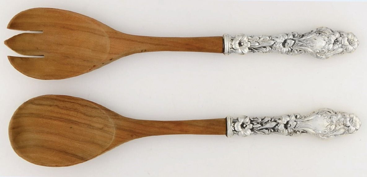Lily (Sterling, 1991, No Monograms) Wooden Bowl 2-Piece Salad Set by Gorham Silver-1