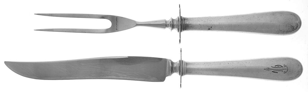 Dolly Madison (Sterling, 1929, Monograms) 2 Piece Small Carving Set W/ Sterling Guard by Gorham Silver-1