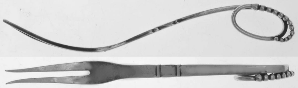 Ornamental Items (Sterling) 2 Tine Small Cold Cut Fork by Georg Jensen (Denmark)-1