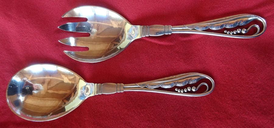 Ornamental Items (Sterling) 2 Pc Solid Compote Serving Set by Georg Jensen (Denmark)-1