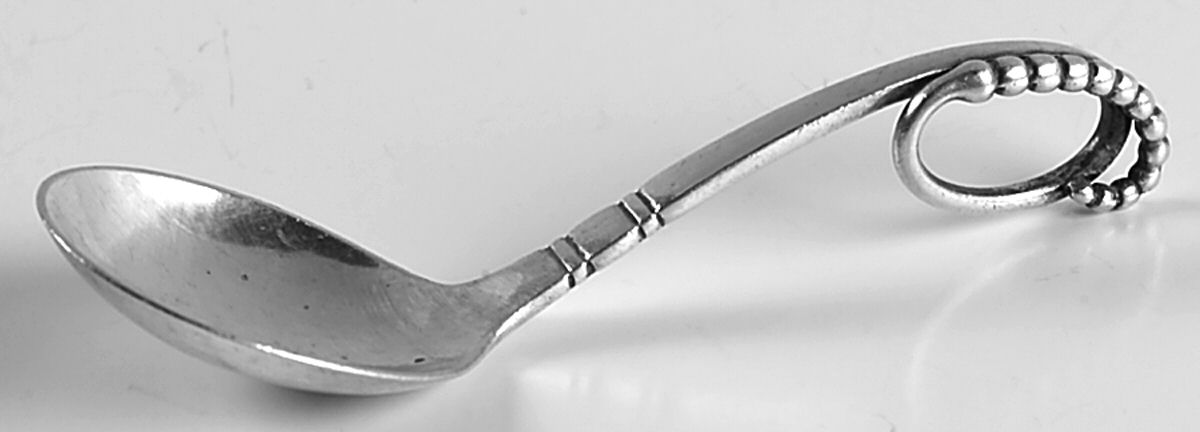 Ornamental Items (Sterling) Curved Handle Baby Spoon by Georg Jensen (Denmark)-1