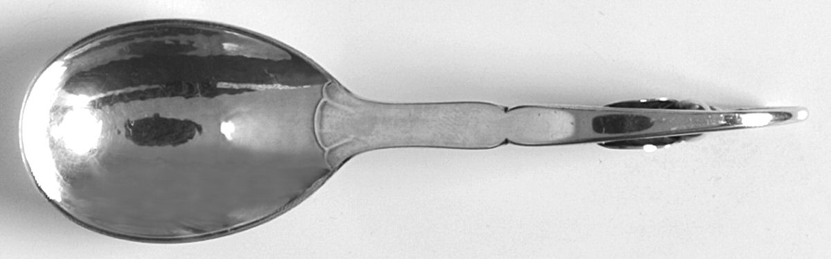 Ornamental Items (Sterling) Curved Handle Solid Jam Spoon by Georg Jensen (Denmark)-1