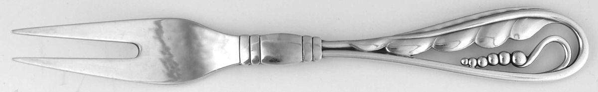 Ornamental Items (Sterling) Large 2-Tine Cold Cut Serving Fork by Georg Jensen (Denmark)-1