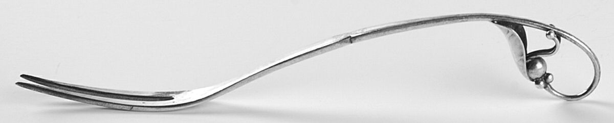 Ornamental Items (Sterling) Medium 2-Tine Cold Cut Serving Fork by Georg Jensen (Denmark)-1