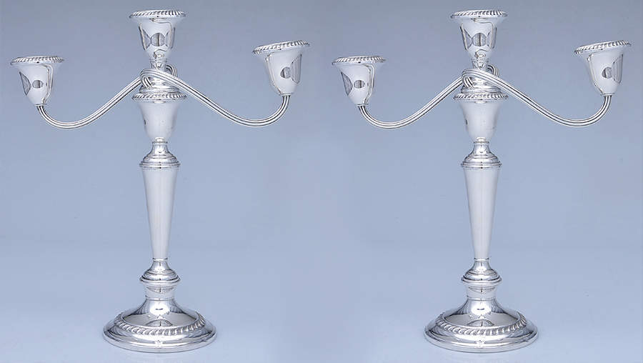 Cambridge (Sterling, Hollowware) Pair of Weighted 3 Light Candelabra by Gorham Silver-1