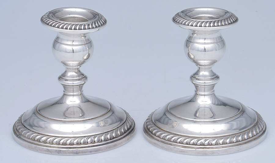 Cambridge (Sterling, Hollowware) Pair of Weighted Candleholders by Gorham Silver-1
