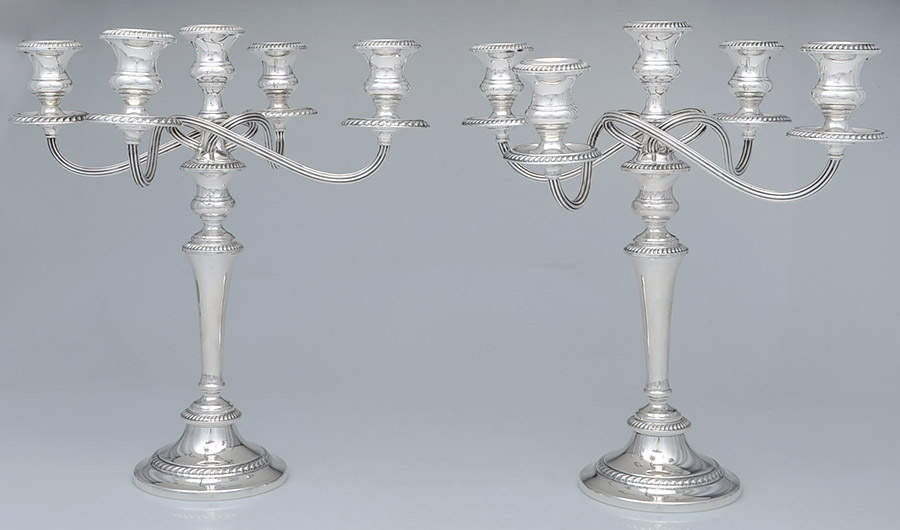 Cambridge (Sterling, Hollowware) Pair of Weighted 5 Light Candelabra by Gorham Silver-1