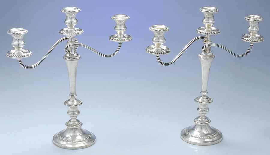 Cambridge (Sterling, Hollowware) Pair of Weighted 3 Light Candelabra by Gorham Silver-1