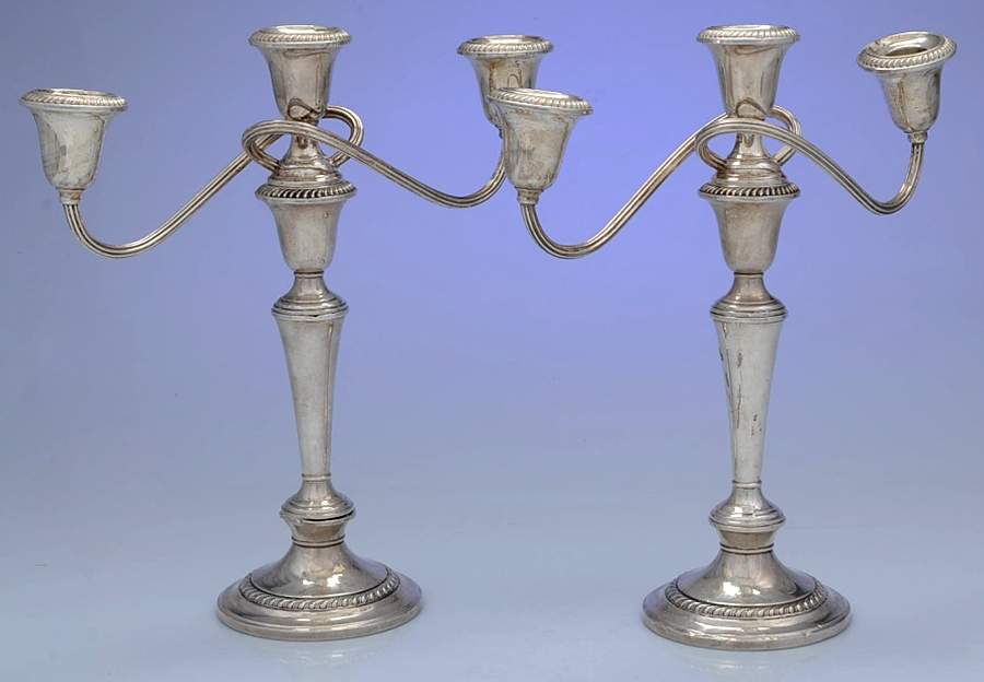 Cambridge (Sterling, Hollowware) Pair of Weighted 3 Light Candelabra by Gorham Silver-1