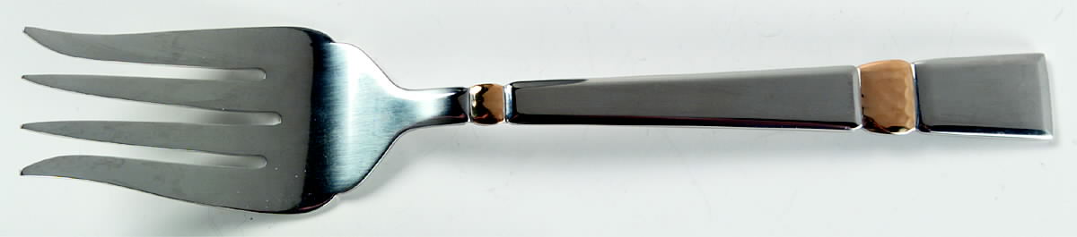 Madera Gold (Stainless, Gold Accent) Medium Solid Cold Meat Serving Fork by Gorham Silver-1