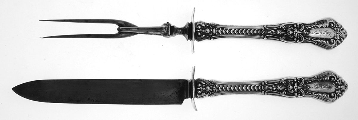 Henry II (Sterling, 1900, Monograms) Large 2-Piece Roast Carving Set w/Stainless Blade by Gorham Silver-1
