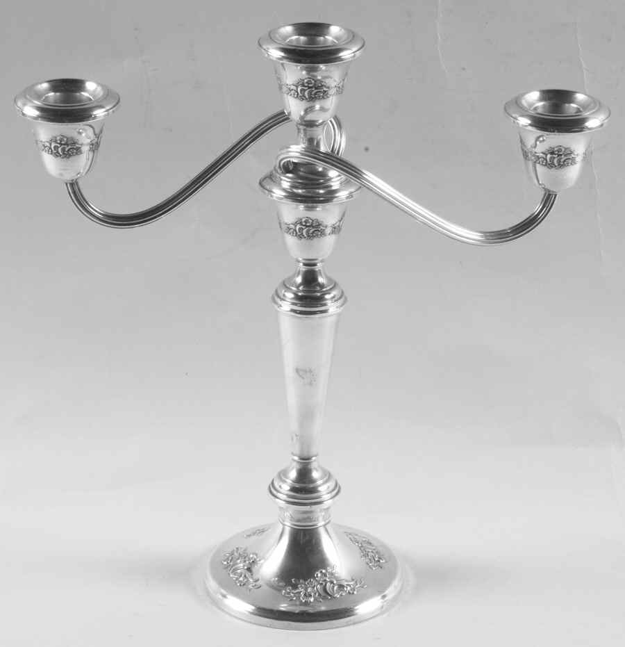 Victorian-Chased (Sterling, Hollowware) Weighted 3 Light Candelabra by Gorham Silver-1