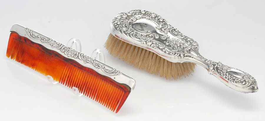 Victorian-Chased (Sterling, Hollowware) Vanity Set (Brush and Comb) by Gorham Silver-1