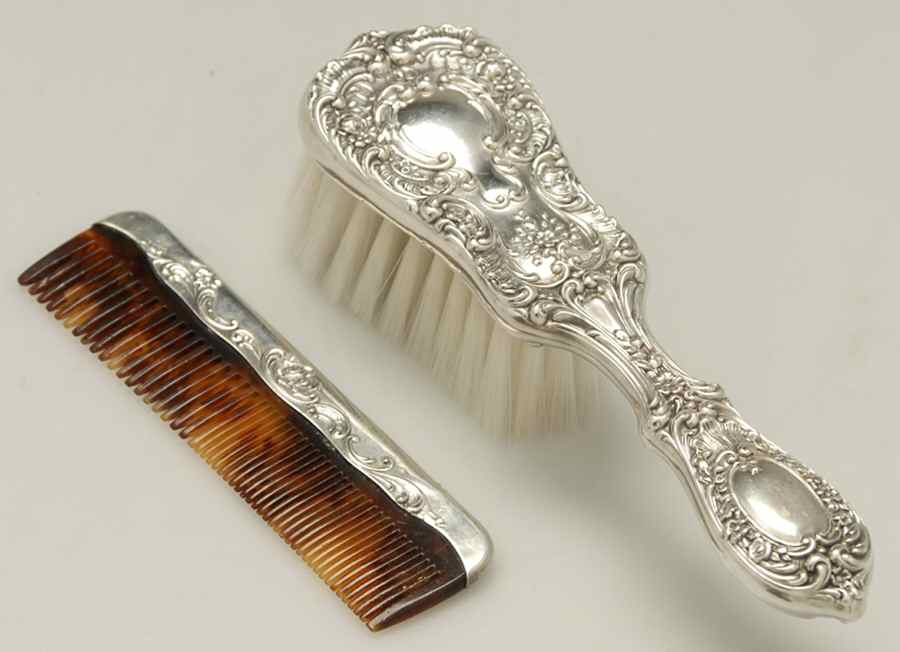 Victorian-Chased (Sterling, Hollowware) 2-Piece Baby Brush and Comb Set by Gorham Silver-1