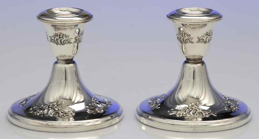 Victorian-Chased (Sterling, Hollowware) Pair of Weighted Console Candleholders by Gorham Silver-1