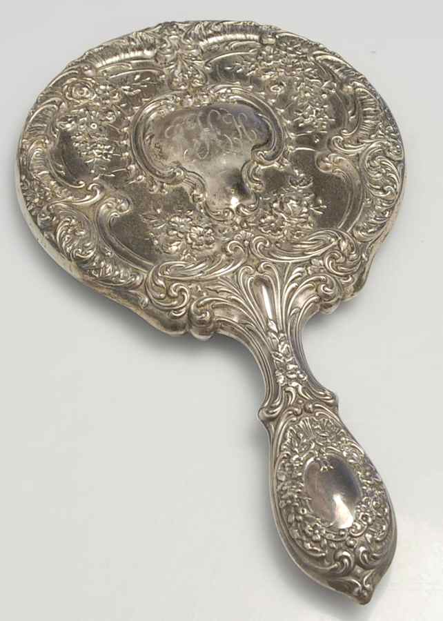 Victorian-Chased (Sterling, Hollowware) Mirror with Handle by Gorham Silver-1