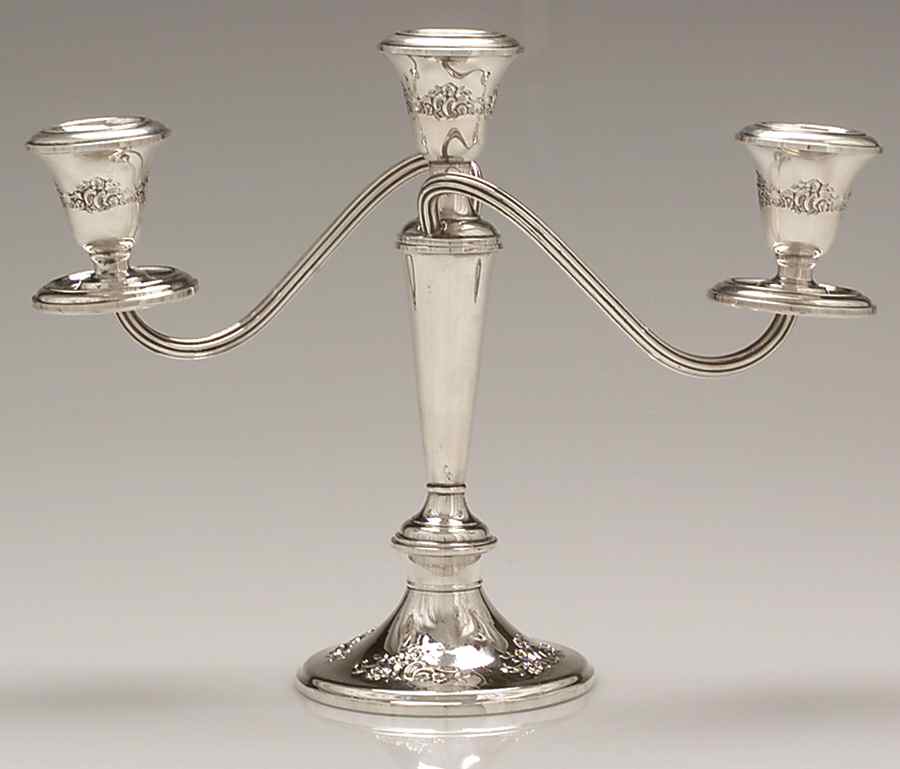 Victorian-Chased (Sterling, Hollowware) Weighted 3 Light Candelabra by Gorham Silver-1