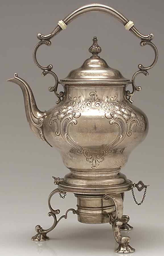 Victorian-Chased (Sterling, Hollowware) Kettle, Stand & Burner by Gorham Silver-1