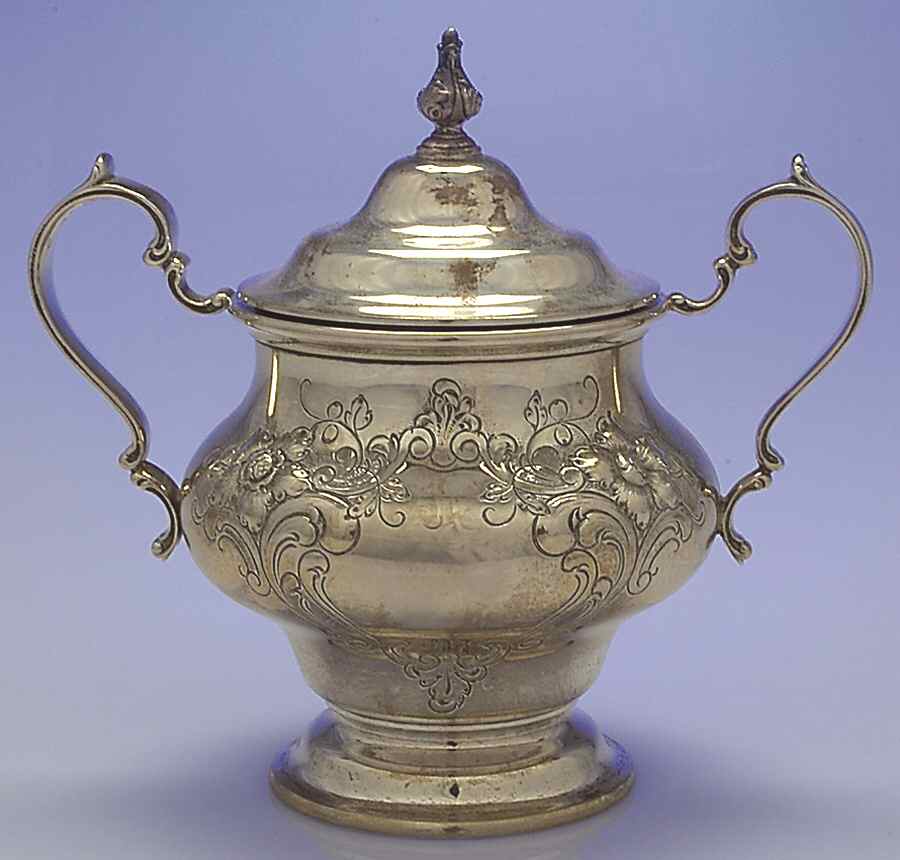 Victorian-Chased (Sterling, Hollowware) Sugar Bowl & Lid by Gorham Silver-1