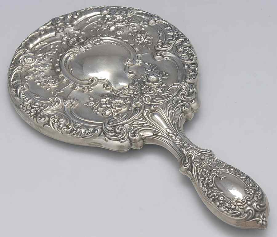 Victorian-Chased (Sterling, Hollowware) Mirror with Handle by Gorham Silver-1