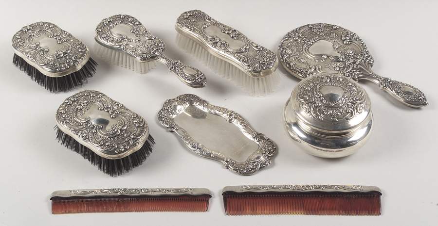 Victorian-Chased (Sterling, Hollowware) 9 Piece Vanity Set by Gorham Silver-1