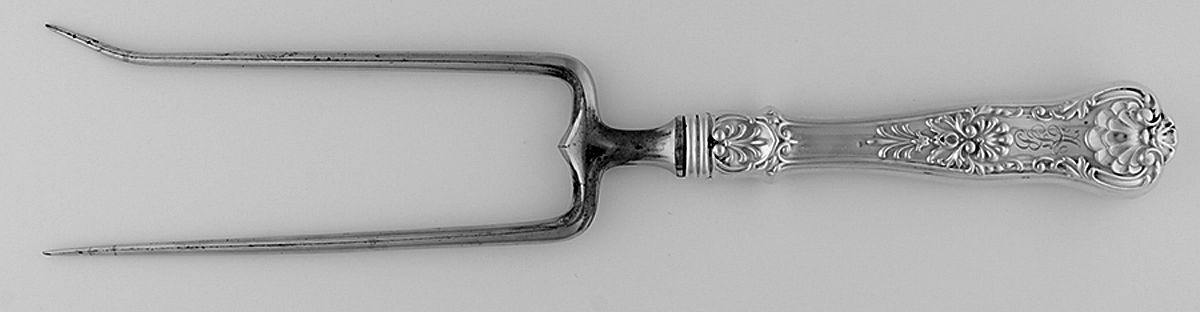 New Queens (Sterling, 1895) Large Joint/Roast Holder Fork by Gorham Silver-1