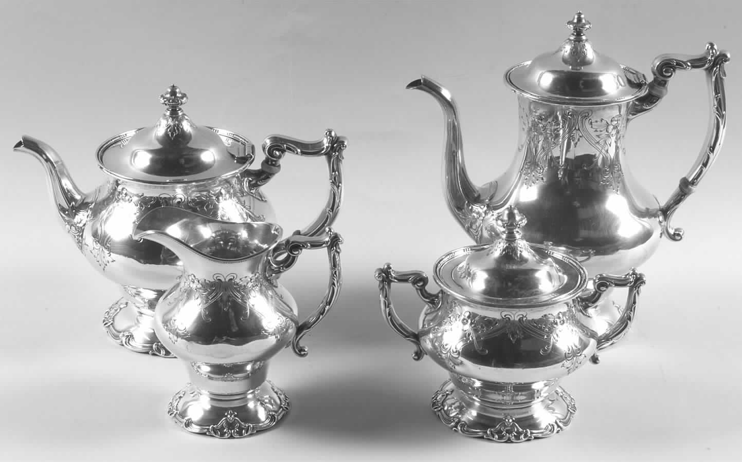 A8661 (Sterling, Hollowware) 4 Piece Tea Set (SCP, STP, SCR, SSU) by Gorham Silver-1