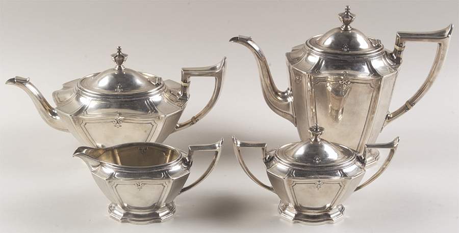 King Albert-Hand Chased(Sterling, Hollowware) 4 Piece Tea Set (SCP, STP, SCR, SSU) by Gorham Silver-1