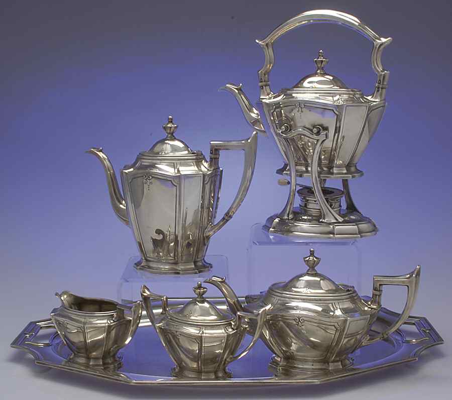 King Albert-Hand Chased(Sterling, Hollowware) 6 Piece Tea Set (SCP, STP, SCR, SSU, SKES, WTL) by Gorham Silver-1