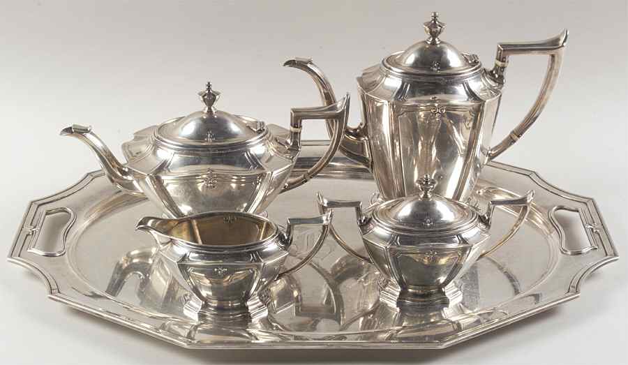King Albert-Hand Chased(Sterling, Hollowware) 5 Piece Tea Set (SCP, STP, SCR, SSU, WTL) by Gorham Silver-1