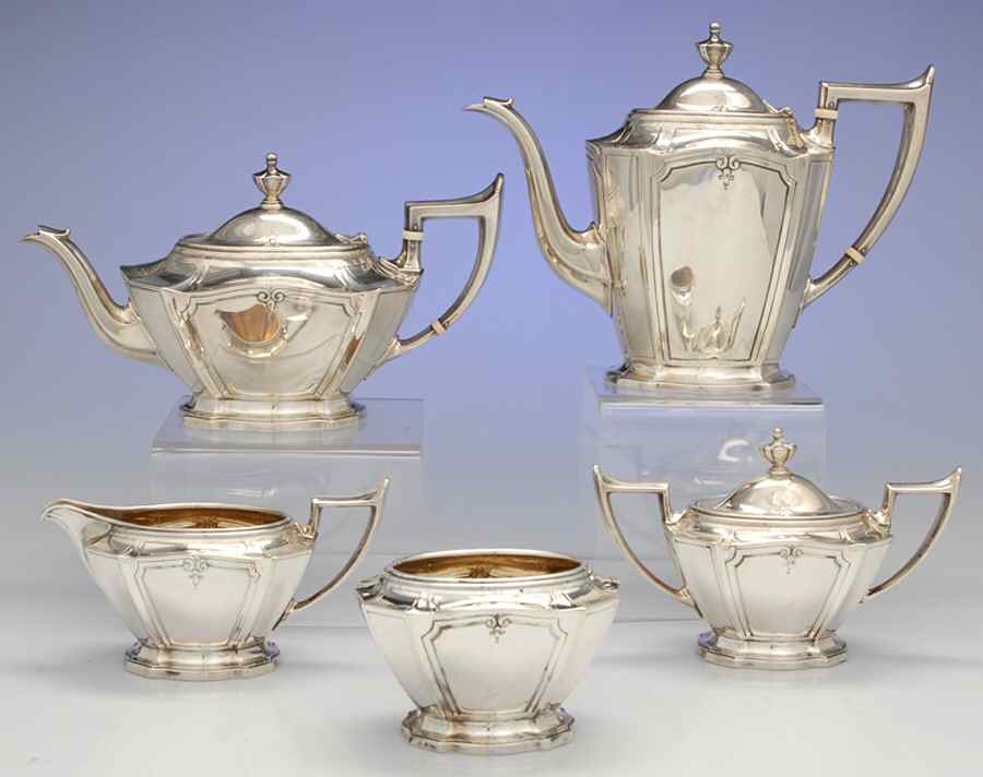 King Albert-Hand Chased(Sterling, Hollowware) 5 Piece Tea Set (SCP, STP, SCR, SSU, SWB) by Gorham Silver-1