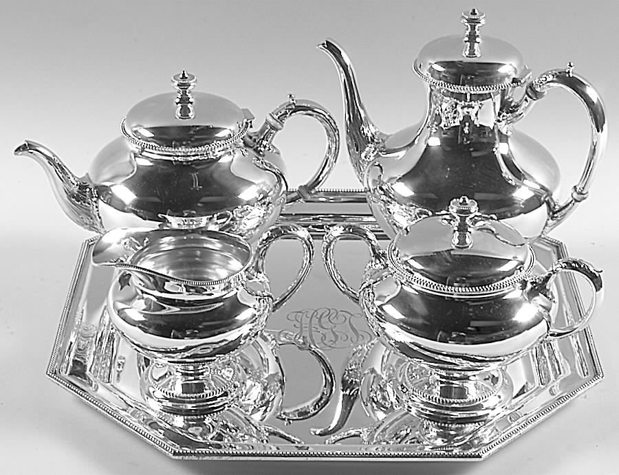 A3280 (Sterling, Hollowware) 5 Piece Tea Set (SCP, STP, SCR, SSU, TROC14) by Gorham Silver-1