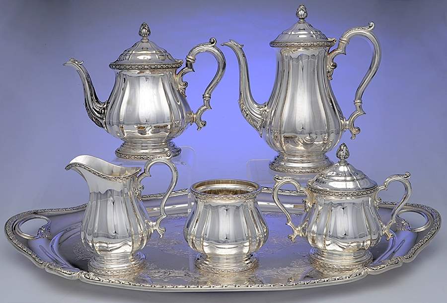 Y901 (Silverplate, Hollowware) 6-Piece Plated Tea Set (Waste & Tray) by Gorham Silver-1