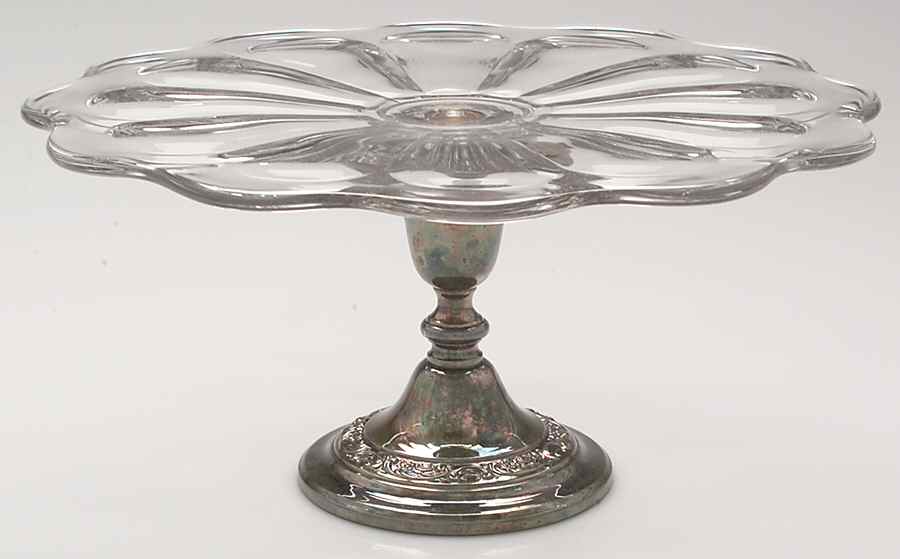 Rose Scroll (Silverplate, Hollowware) 11" Glass Cake Plate with Silverplate Base by Gorham Silver-1