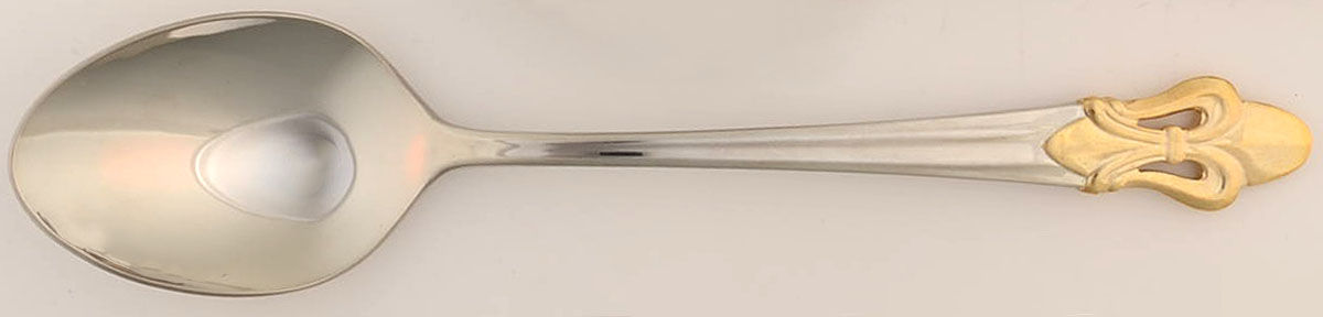 Fleur De Lis (Stainless, Gold Accent) Pierced Solid Serving Spoon by Ginkgo-1