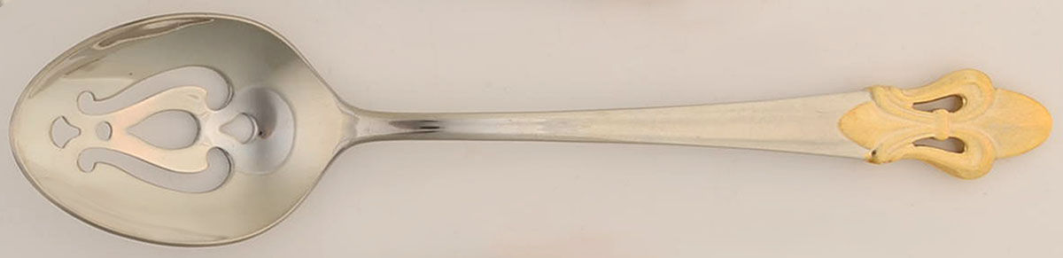 Fleur De Lis (Stainless, Gold Accent) Solid Serving Spoon by Ginkgo-1