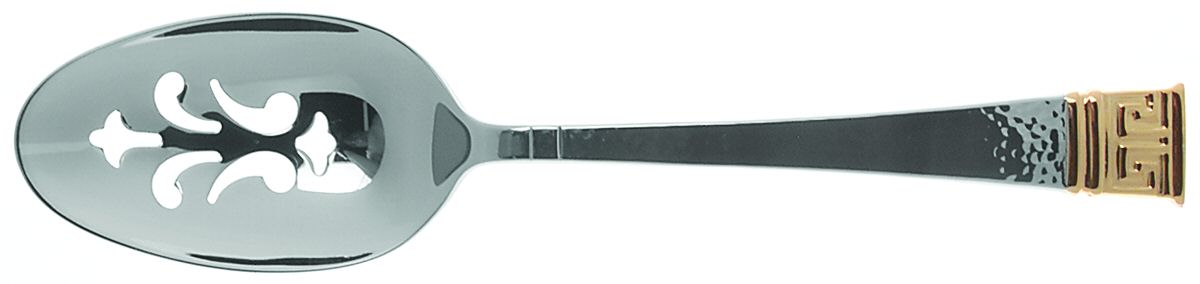 Dynasty (Stainless, Gold Accent) Pierced Solid Serving Spoon by Ginkgo-1