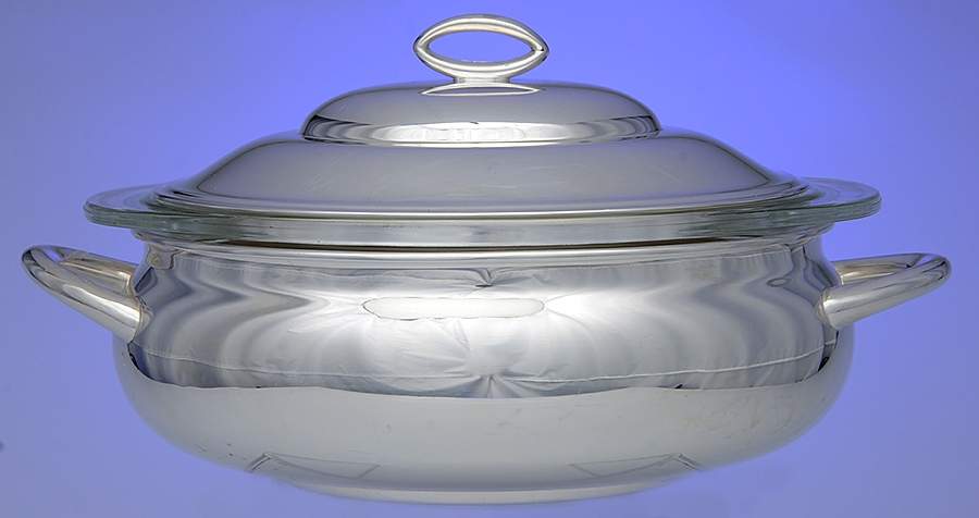 YB159-YB158 (Silverplate, Hollowware) Plated Round Covered Casserole with Glass by Gorham Silver-1