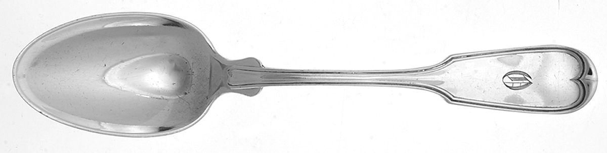 French Thread (Sterling, 1876) Monogrammed Oval Dessert/Soup Spoon by George W Shiebler-1